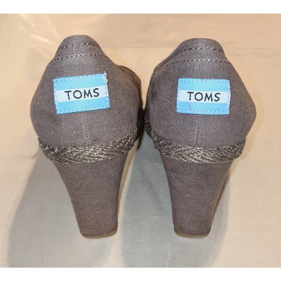TOMS Women's Espadrille Wedge Heels Open Toe Ash Gray Canvas Shoes Size 9.5 - Picture 4 of 8